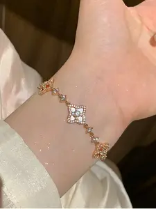 Elegant Zircon Hollow Mother-Of-Pearl Wishbone Drawstring Bracelet, Women's Fashion Jewelry, Perfect Gift for Her