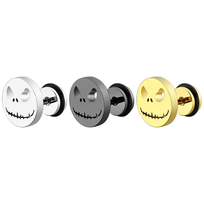 Creative design fashion titanium steel round earrings stainless steel Halloween earrings pumpkin head earrings men and women jewelry