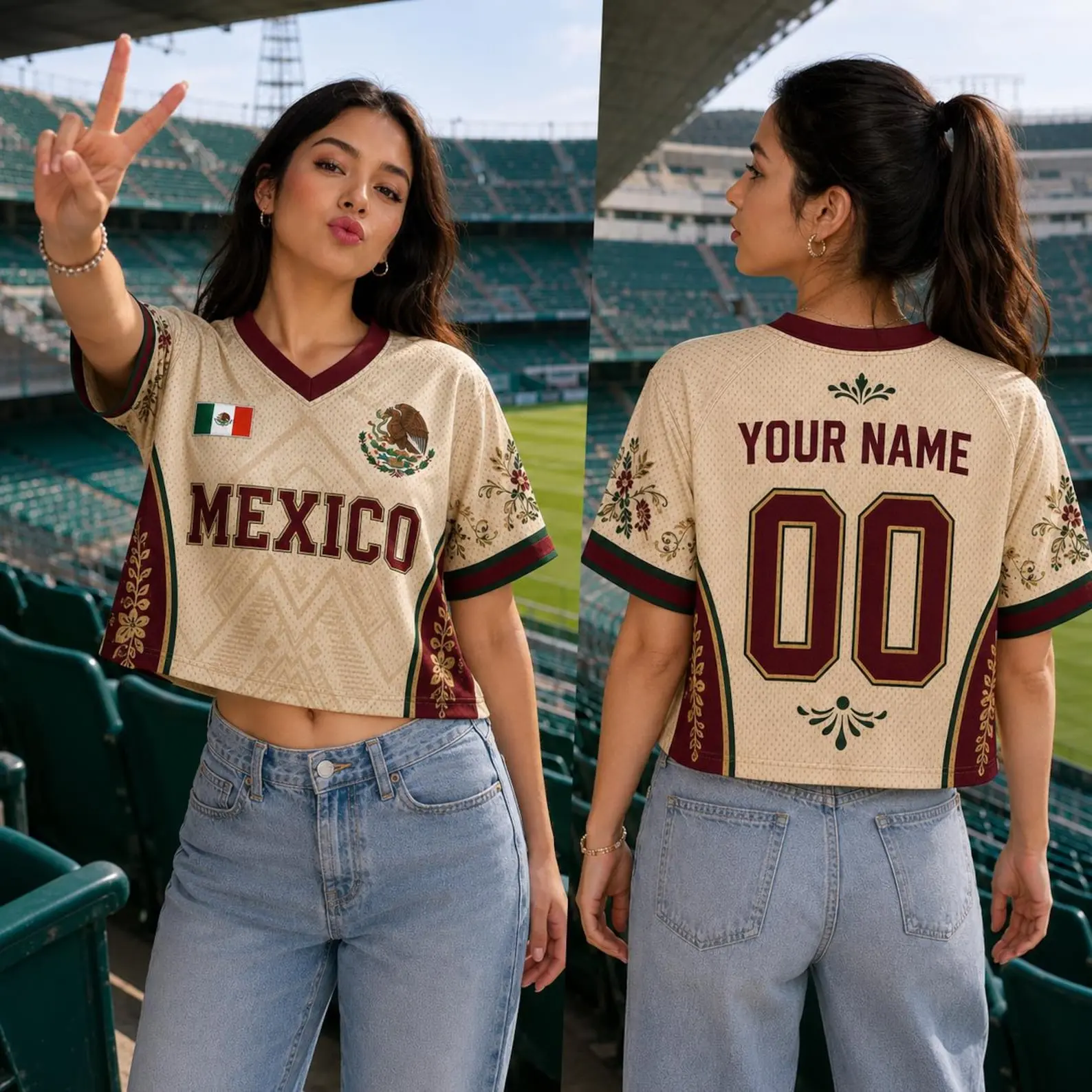 Custom Mexico Mesh Crop Top Soccer Football Jersey, Personalized Jersey Crop Tee, Mexico Jersey, Game Day Shirt, Football Fan