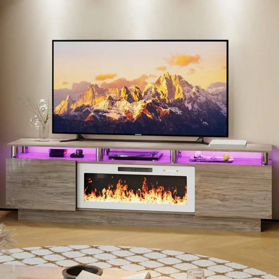 Grey-80Inch With White Fireplace