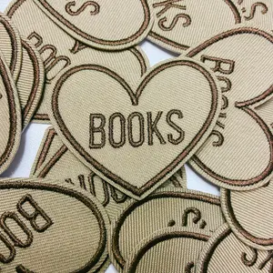 2" Books Heart in Brown -  Embroidered Hat Patch