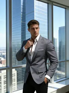 Men's Classic Solid Color Casual Blazer Jacket, Fitted Woven Fabric for All Seasons, Perfect for Weddings Parties Festivals Events