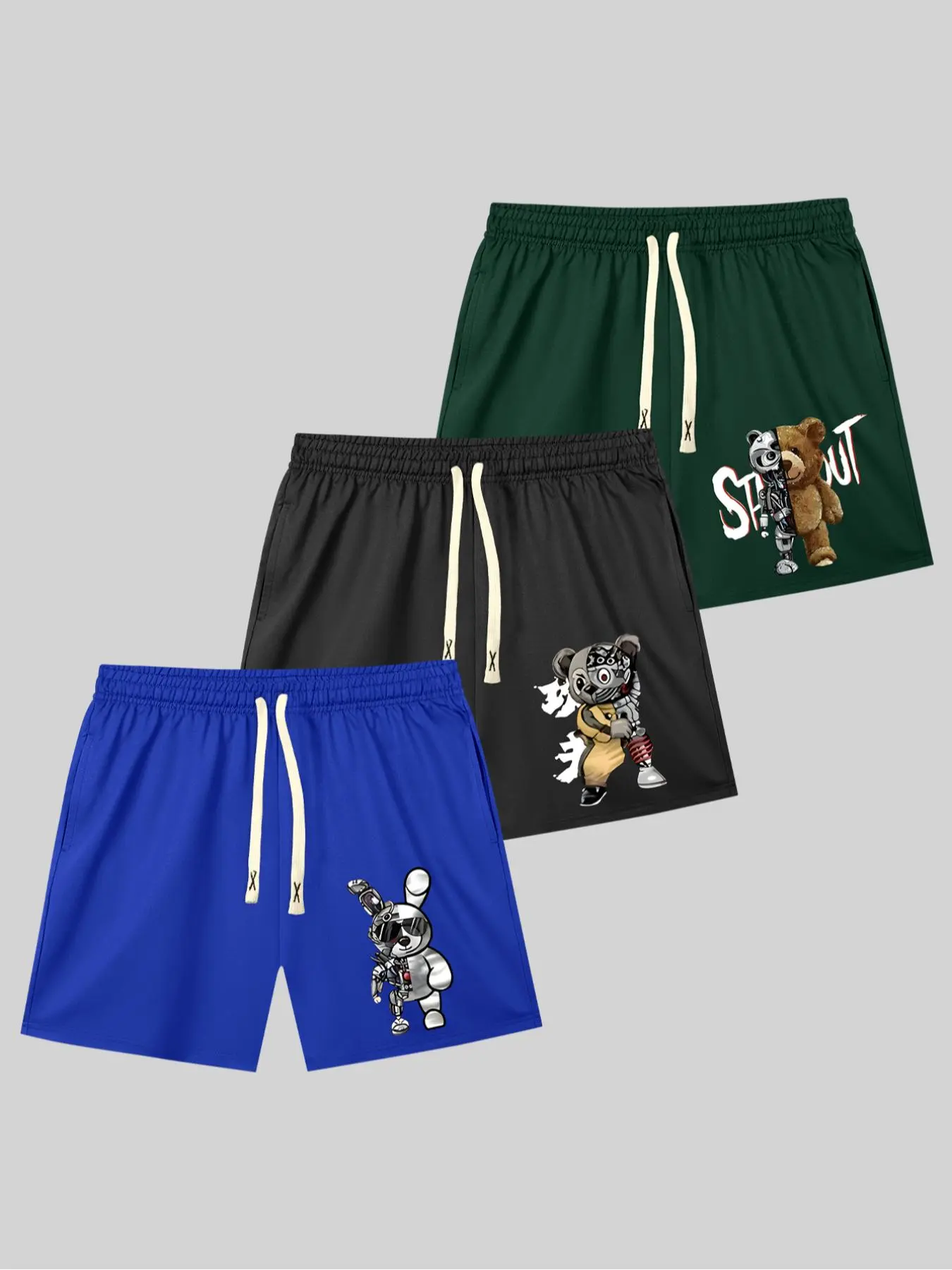 Men's Bear Print Drawstring Waist Shorts, Regular Fit Casual Fashion Shorts for Summer, Men's Bottoms for Daily Wear