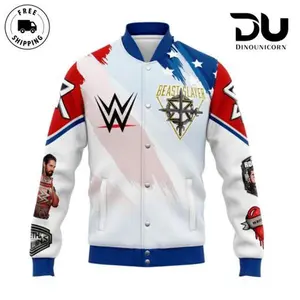 Seth Rollins Beast Slayer Varsity Jacket Featuring Cross Sword Shield Graphic And American Flag Stars Design Baseball Jacket Comfortable Oversized Outerwear For Men Women Fall Winter