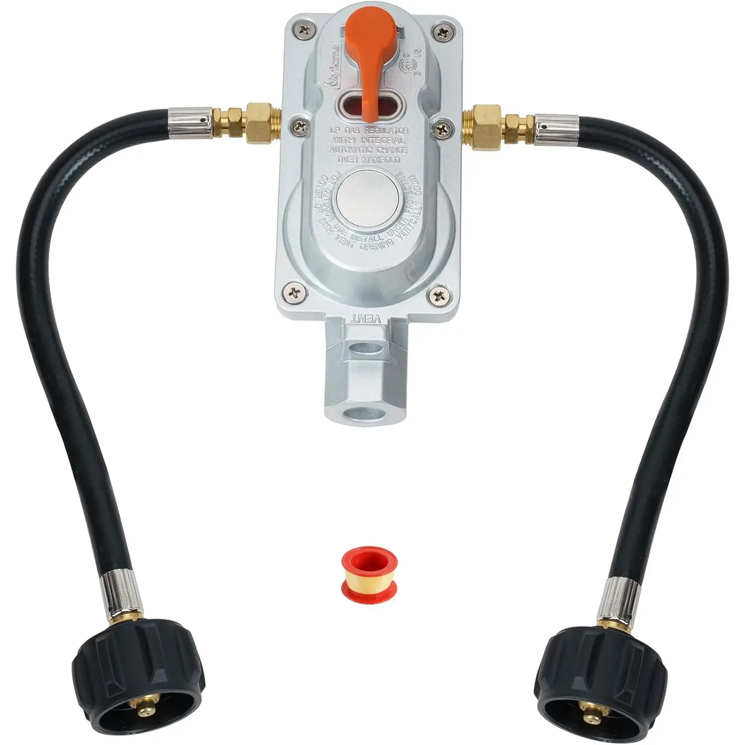 RV  Regulator for Dual Tanks, 2 Stage Auto Changeover LP Regulator with 2 count 12 Inch Pigtails for RV  Camper, / Primary Cylinder