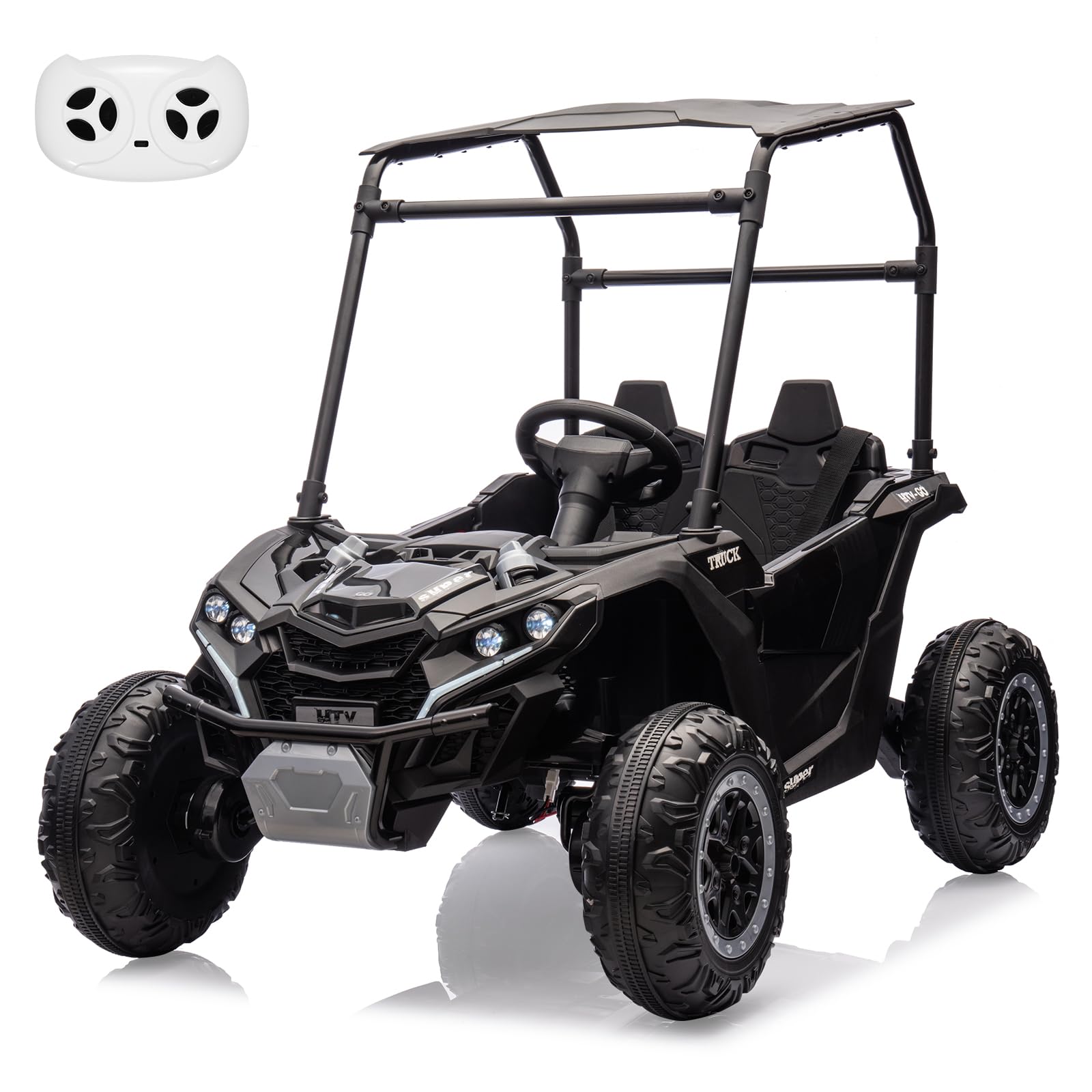 24V Ride on Cars for Kids,2 Seater Kids Electric Vehicles UTV with Parent Remote Control,Safety Belt,Horn,Bluetooth Music,and Lights,3 Speeds,Power Ca