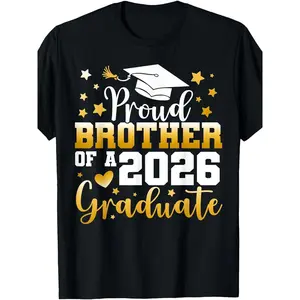 Men's 2026 Graduation Season T-Shirt- Brothers and Sisters Are Proud of Graduates, Golden Font and Graduation Certificate Design, 2026 Graduation Celebration Gift, Casual Crew Neck, Comfortable and Durable, Suitable for All Seasons