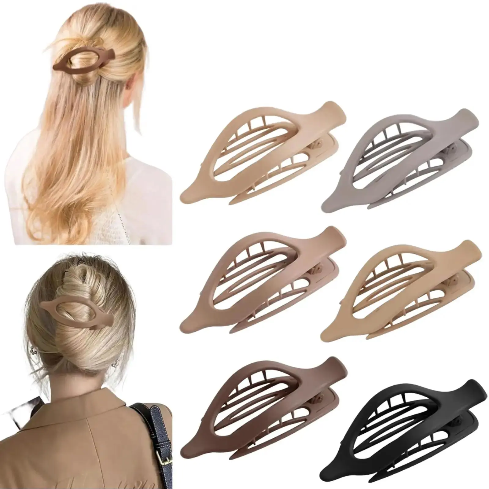 French Concord Flat Hair Clips 6 Packs Curved Claw Clips for Women Girls Lay Down Claw Clips Valentine's Day Gifts Accessories in Beige Black Brown