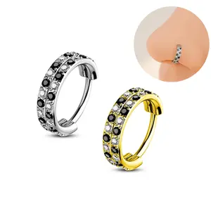 Oufer Checkered Nose Ring 20G 316L Stainless Steel Hinged Nose Hoop for Women