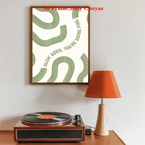 1 pc, wall art, vintage poster, Vintage letters print, slow down, you are doing fine art print, mid-century wave canvas painting, home decor, gift for friends, housewarming gift, unframed, Art Wall Decoration