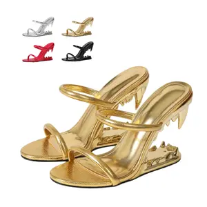 Women's Fashion Runway Open Toe Tiger Teeth High Heel Slip On Sandal Shoes