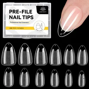 BORN PRETTY Half Matte Nail Tips, False Nails, Short Coffin Fake Nails Tips, Gel Nail Tips, Acrylic False Nails, 288pcs Pre-shape Clear Nails Tips for Full Cover, 12Sizes Nail Extension Art Christmas Nails