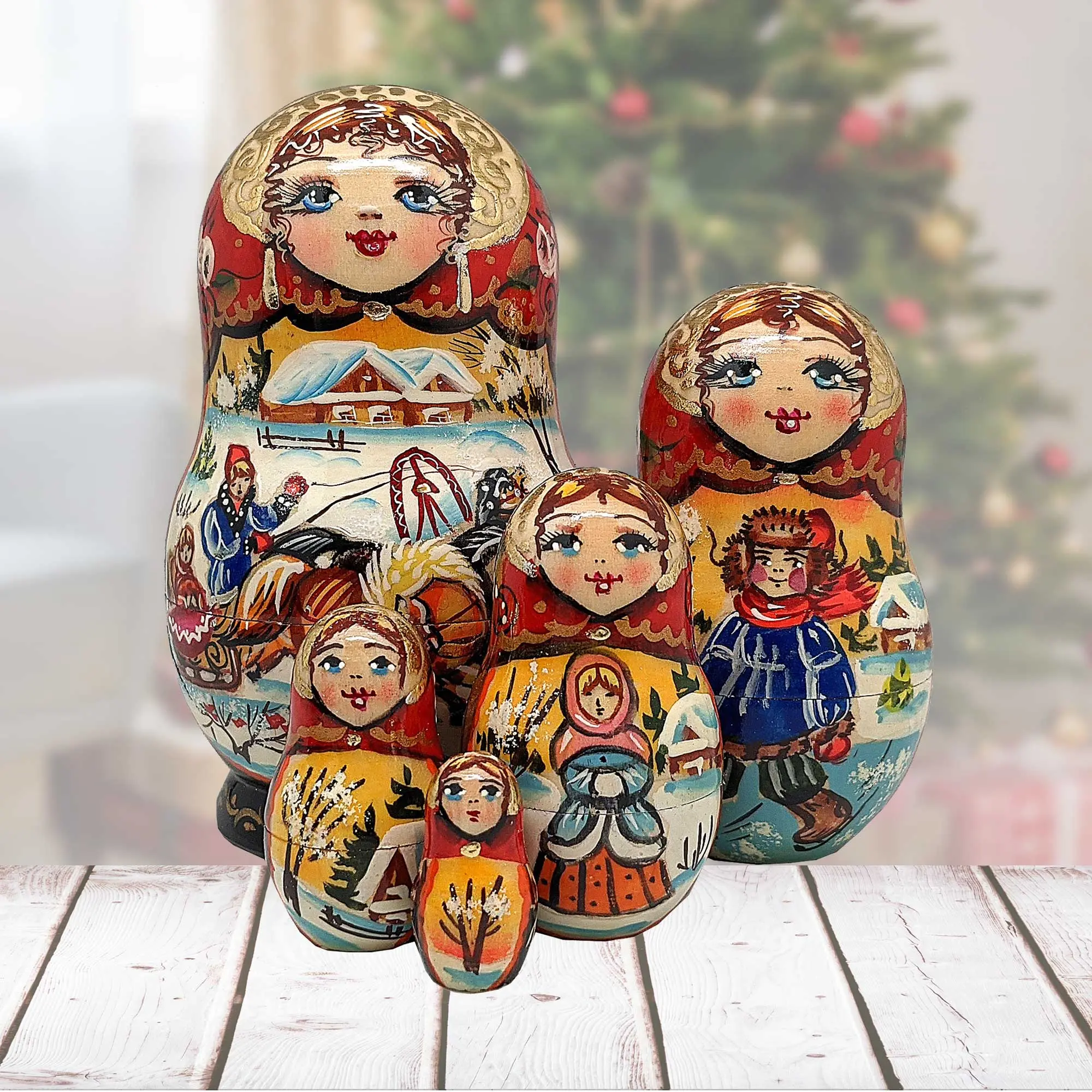 Winter Sleigh Ride Matreshka Nesting Doll Set of 5 by G. DeBrekht - 120011