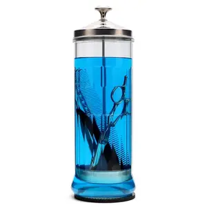 Glass Disinfectant Jar, 50 Oz Large Sterilizing Jar for Manicure & Pedicure Implements, Salon Barber Tools - 11.7"H x 3.8"W