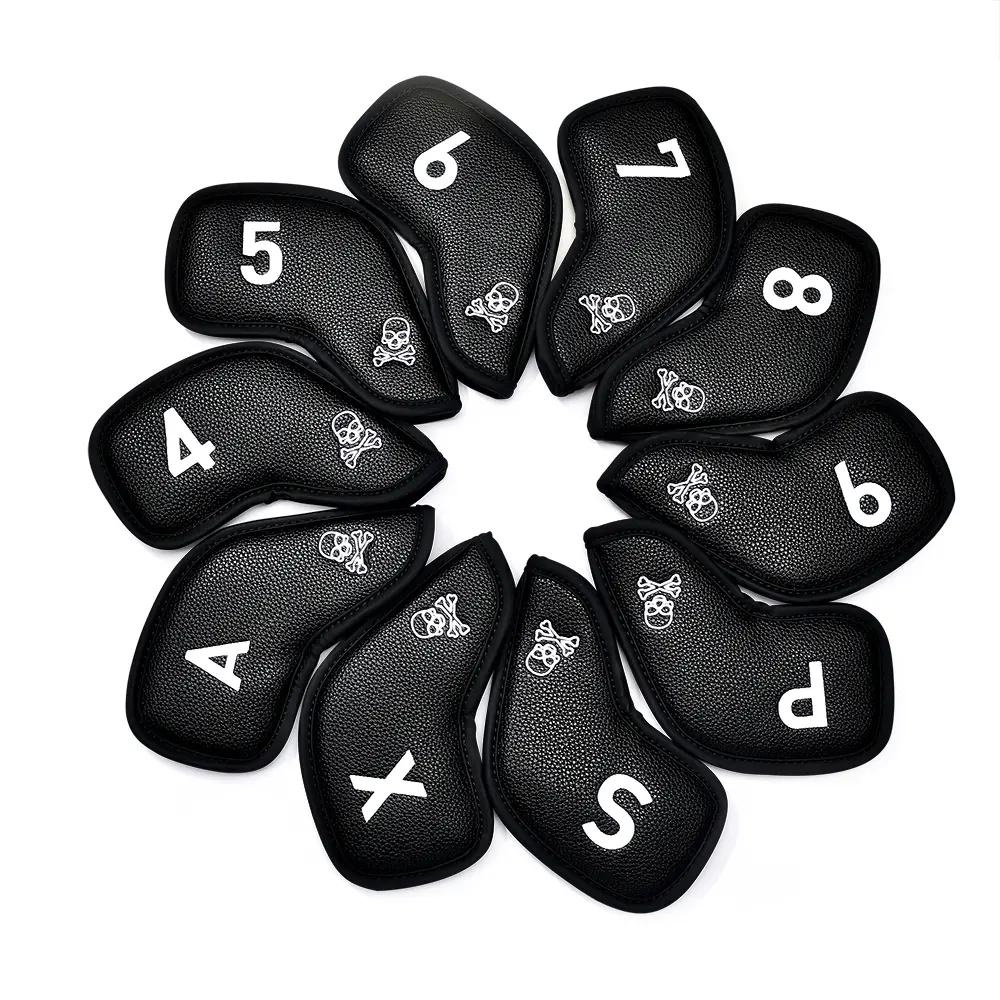 Superkit 10-Piece Black Skull Design Magnetic Customizable High-Quality Golf Club Headcovers, Essential Protection for 4,5,6,7,8,A,X,S,D Clubs, Sports Accessories, Golf Clubs