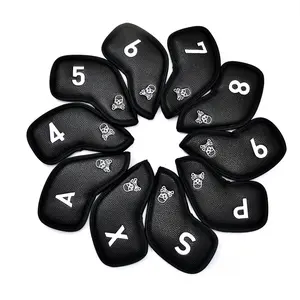 Golf Iron Set 10 Pieces Black Skull Design Covers for 4 5 6 7 8 A X S D Clubs High-Quality Protection Essential Clubs Headcovers Magnetic Customizable Golf Accessories