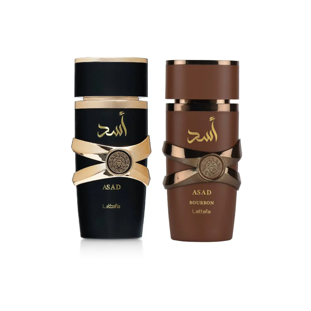 Lattafa Asad & Asad Bourbon Perfume Set - 100ml Each, Premium Arabian Fragrance, Long-Lasting & Intense, Ideal for Gifting, Bold Spicy-Woody & Refined Bourbon-Infused Scents