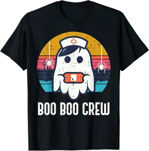 Halloween Nurse Ghost Boo Boo Costume Scrub Top Crew Women T-Shirt - Ajitasirba Shop 77B0FJPG3YDM