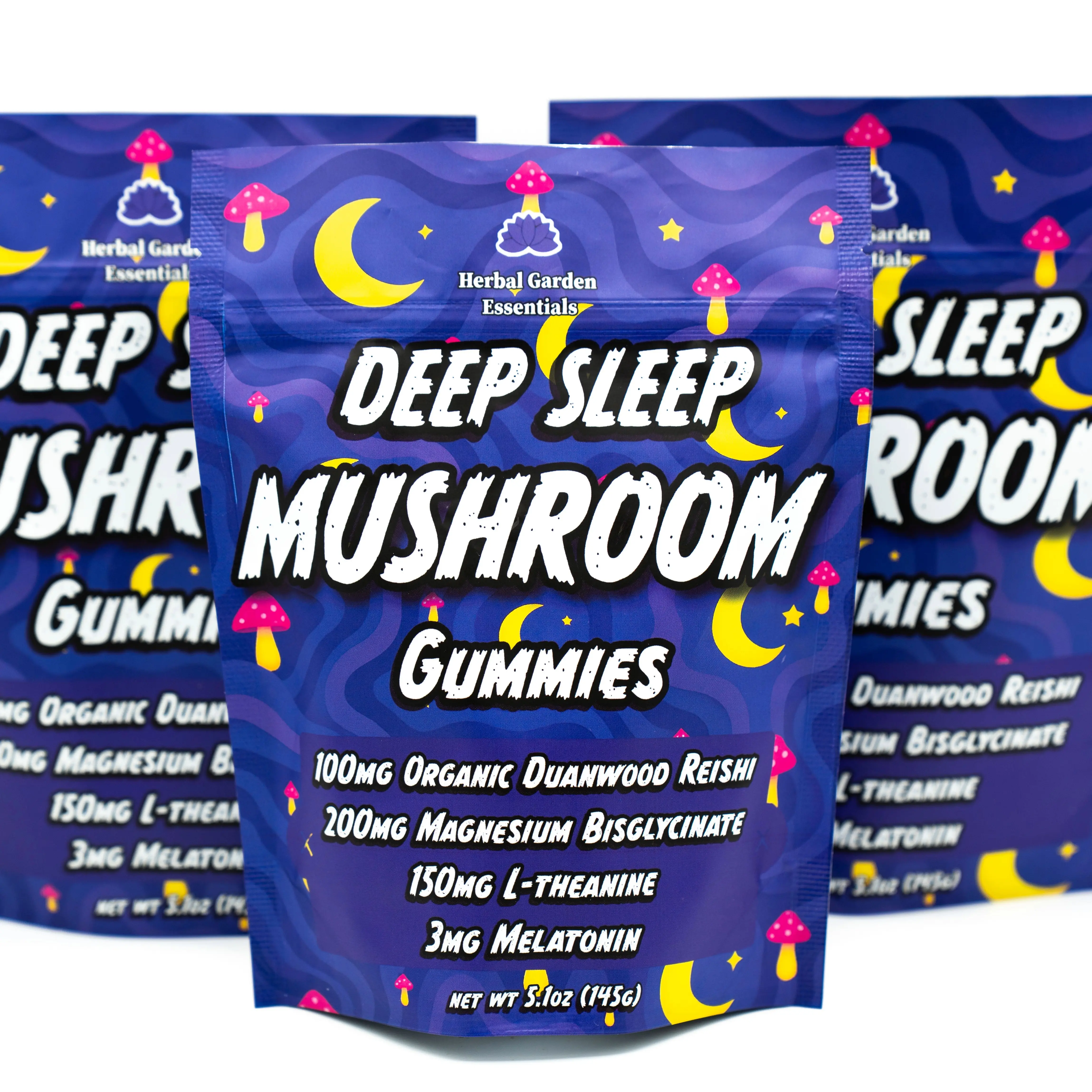 Deep Sleep Gummies with Reishi Mushroom, Magnesium Glycinate & L-Theanine, Low Dose 3mg Melatonin Sleep Aid for Adults, Berry Flavor