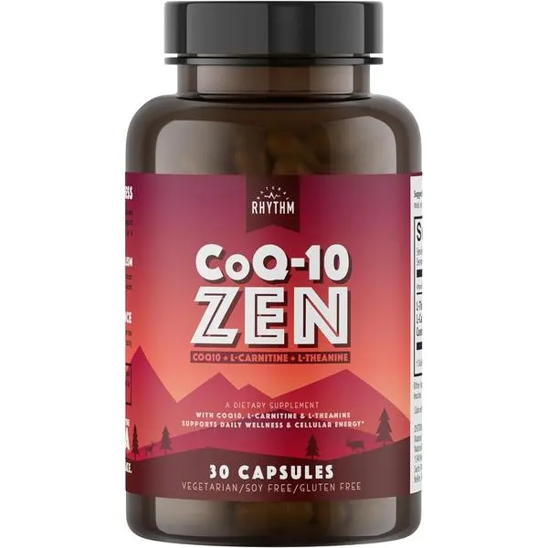 Natural Rhythm CoQ10-ZEN | Coenzyme Q10 (100 mg) + L-Carnitine (125 mg) + L-Theanine (150 mg) | Dietary Supplement Capsules | Cellular Energy & Daily Wellness Support | 30 Count