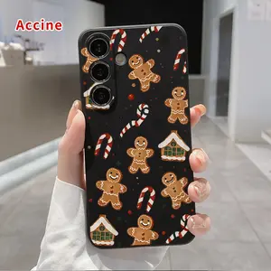 Straight Edge Compatible with Samsung Galaxy S23 Ultra S24 Plus S25 S22+ Gingerbread Christmas Magic Pattern Anti-Scratch Shockproof TPU Bumper Drop-proof Cover