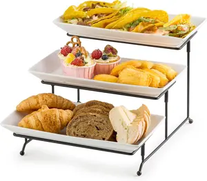 3 Tier Serving Trays Stand Porcelain Serving Platters 12 Inch White Serving Plates Dinner Platters for Appetizer Snack Fruit Cup Cake Tray Display Halloween Serving Dishes for Entertaining