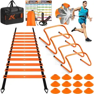 Agility Ladder Speed Training Equipment Set-20ft Agility Ladder,12 Soccer Cones,4 Hurdles, Jump Rope, Running Parachute, Basketball Football Soccer Training Equipment for Kids, Youth, Adults