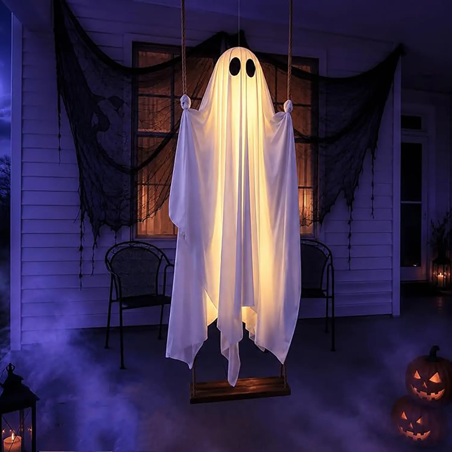 Large 5ft Pre-Assembled Hanging Swing Ghost Halloween Decorations Outdoor Rated for 220 pounds of weight