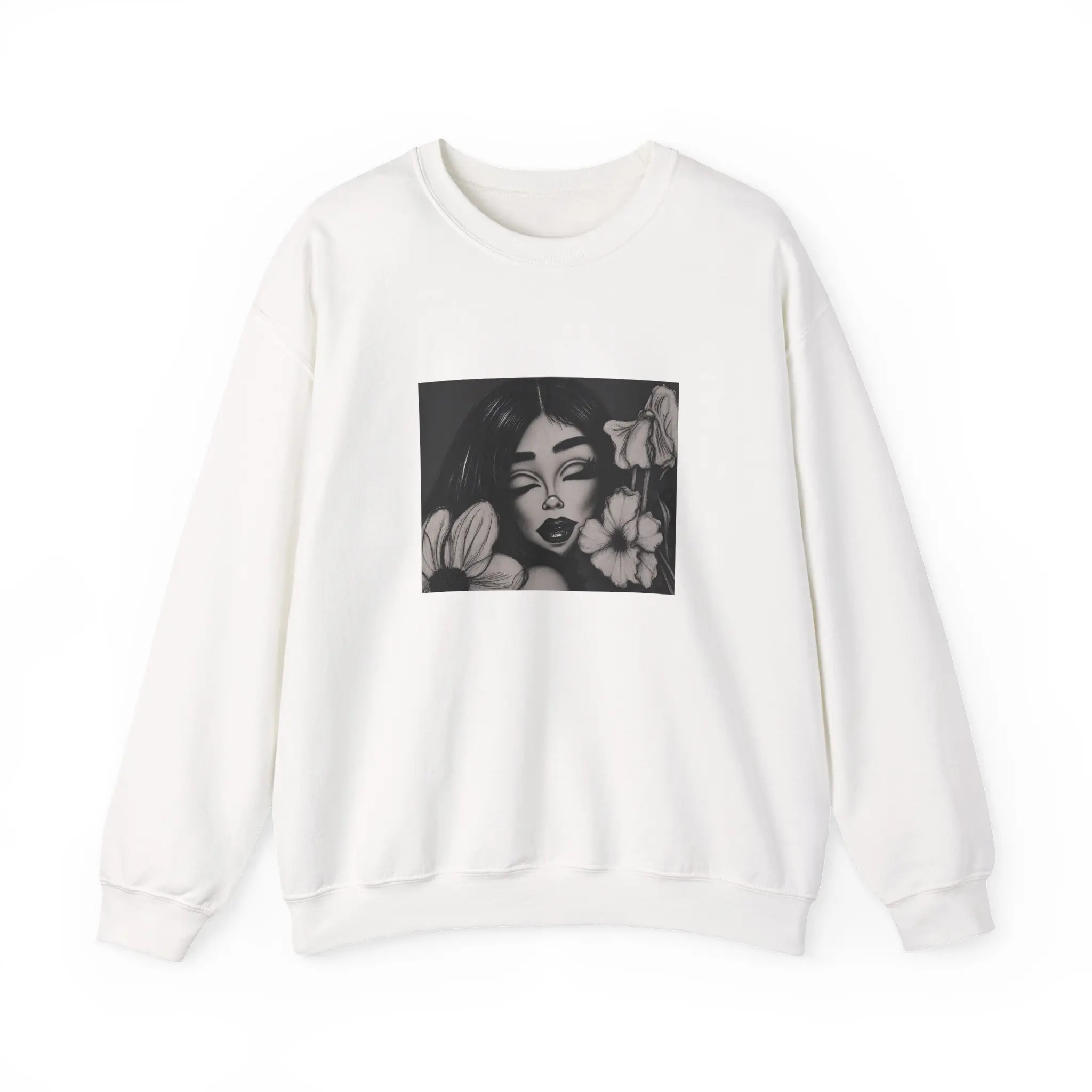 Petals Portrait Hand-Drawn Crewneck Sweatshirt | Floral Portrait Traditional & Digital Art