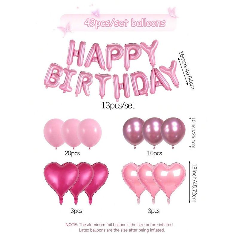 49pcs Pink Balloon Set for Party Baby Shower Wedding Anniversary Home Decor with 16 Inch Heart Shaped and Metallic Balloons Ideal for Photo Booth Backdrop PE and Latex Material Multicolor Balloons
