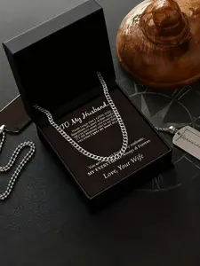 Men's Stainless Steel Cuban Chain Necklace, Engraved Love Message, Durable Jewelry Gift, Perfect for Birthday and Holiday Presents