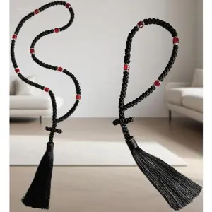 Handmade Christian Prayer Rope with Cross - 50 & 100 Knot Black & Blue Omboskoini - Religious Gifts for Protection Blessing - Home Car Hanging Charm - Durable Orthodox Knotwork Devotional Accessory