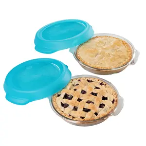 Libbey Baker’s Premium 2 Piece Glass Pie Plate, Stackable, Space Saving Casserole Dish Set with Lids, Glass Baking Dish Set for Fruit Pies, Quiches