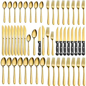 72-Pieces Gold Silverware Sets for 12, Flatware Set with Steak Knives, Stainless Steel Cutlery Set, Include Forks Spoons and Knives Set, Dishwasher Safe Utensil Sets for Home Restaurant