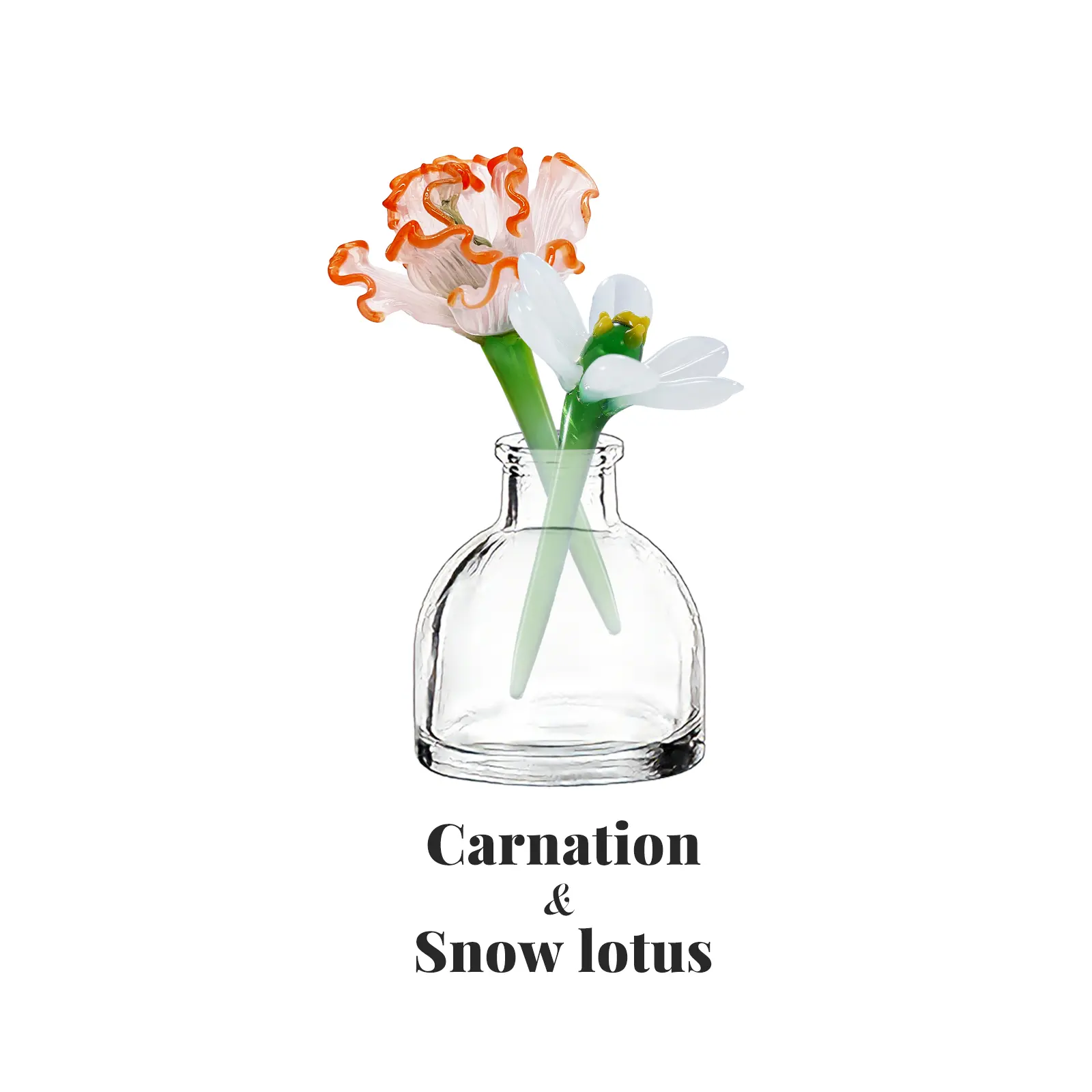 January Birth Flower Handmade Glass Carnation & Snowdrop Mini Vase Set, 2 Flowers + 1 Vase, January Birthday Gift for Her, Everlasting Floral Keepsake, Mini Desk Decor, Shelf Decor, Home Office Accent, Gift for Women, Mom and Friend