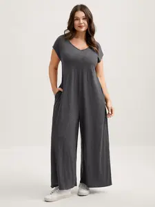 BLOOMCHIC Women's Plus Size Supersoft Waist-Contouring Wide-Leg Stretchy Pocket Jumpsuit - Overalls [M-6X] 2026 Summer Vibes