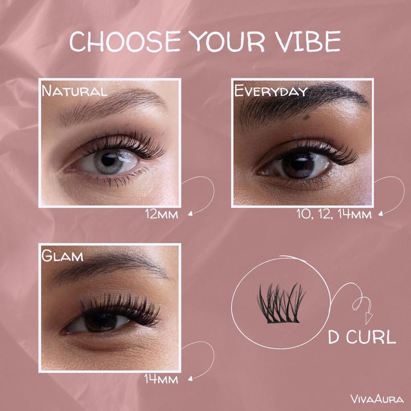 VVA Lash Clusters Kit with 112 pcs of Cluster Eyelash Extensions - 9–15 mm - 80D & D-Curl, Lash Extension Kit with Bond, Seal, Tweezers & Brush - Individual Eyelashes for Natural Look DIY at Home, Pink