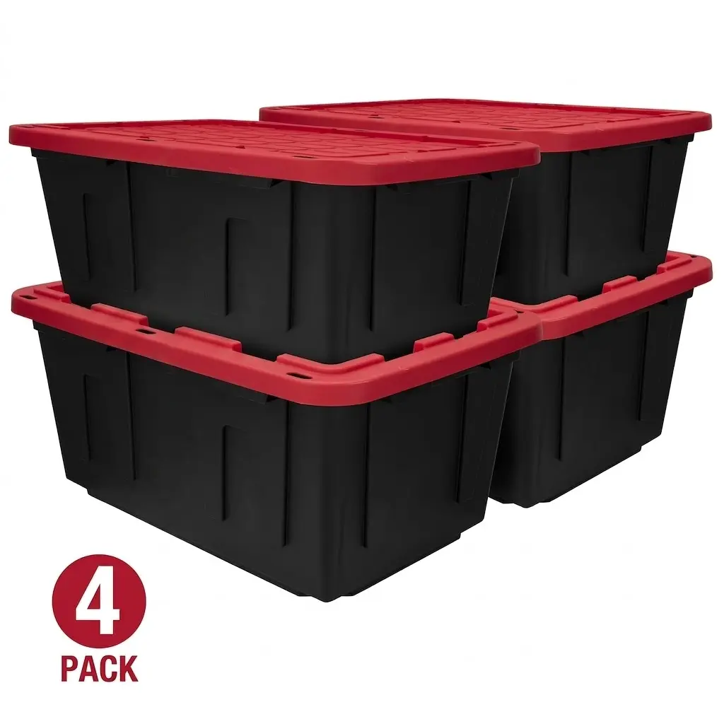 Pack of 4 Hyper Tough 27 Gallon Storage Bins , Heavy Duty Home Organization
