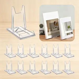 【HUOMAQFAN】 12-Pack Adjustable Acrylic Book Stands - Clear Plastic Display Easel Holder for Books, Albums, CDs - Compact Tabletop Home Organizer Storage Rack (4.2x4.3x2.35 in)