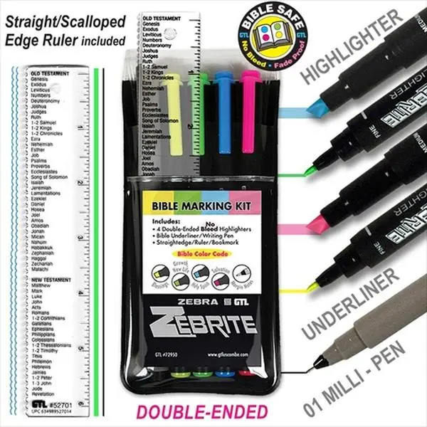 G T Luscombe 40279 Assorted Markers & Highlighters Pack, Office Stationery Kit with Office Accessories, Includes Bible Color Code for Bible Highlighting & Marking