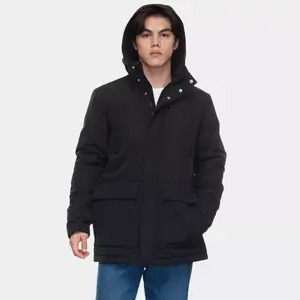 Rokka&Rolla Men's Parka Jacket Winter Coat with Fleece Hood-Black, size Large