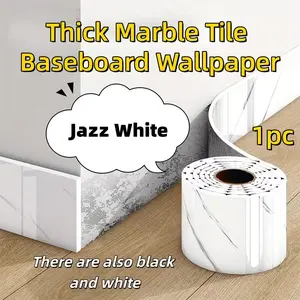 10CmX5Meters 1Pc Thick Marble Tile Baseboard Wallpaper, Self - adhesive Tile Stickers, Wall Paneling, Living Room Decor And Accessories, Home Decor And Ornaments, Living Room Wall Decor, Marble Pattern Wallpaper