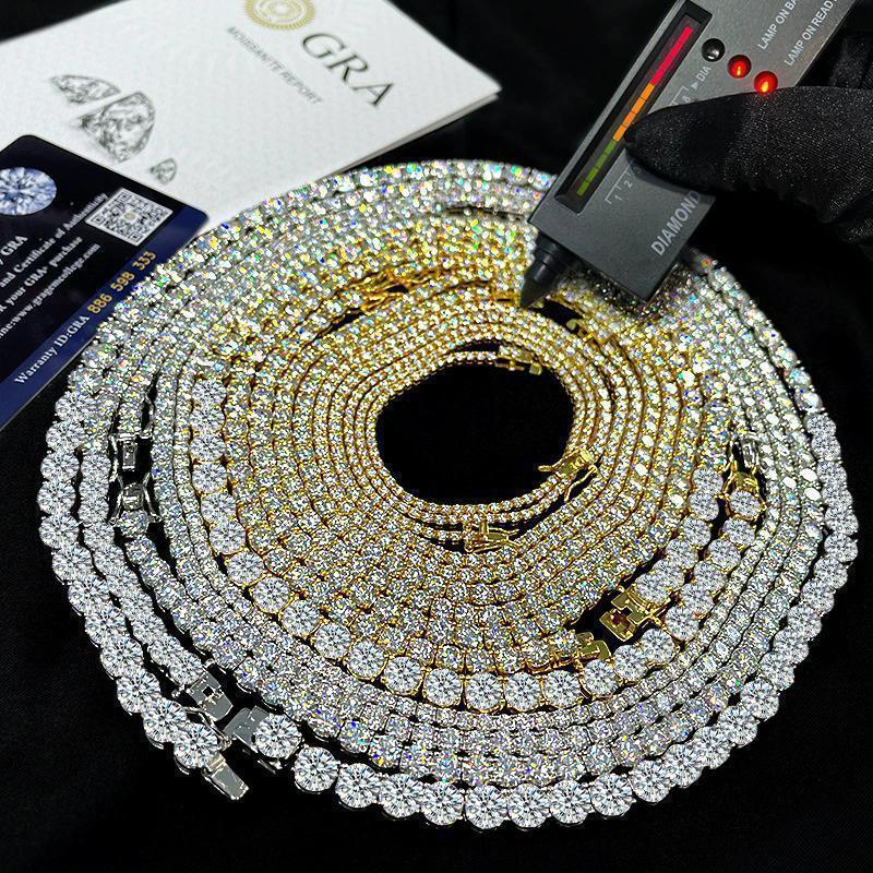 TY GRA Certified Moissanite Tennis Necklace 2/3/4/5/6.5mm Solid   Sterling Silver Diamond Tennis Necklaces for Women Man