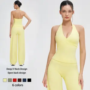 Mother's Day Gifts,2 Piece Women's Workout Set: Wrap Halter Tank Top with High-Waisted Flared Leggings - Yoga & Pilates Outfit womens  pants  suit