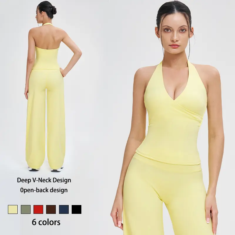 2 Piece Women's Summervibes Workout Set: Wrap Halter Tank Top with High-Waisted Flared Leggings - Yoga & Pilates Outfit womens  pants  suit Athletic Wear Sportswear For Gym Outdoor Fun