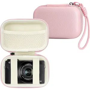 Digital Camera Case Compatible with  Powershot G7X Mark II & III/ SX740/  ZV-1/ RX100 VII, Compact Travel Point & Shoot 4K Vlog Cameras Storage Holder with Lanyard (Pink)