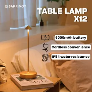 SAKRINGT Rechargeable Cordless Table Lamp, 6000mAh LED Battery Operated Desk Lamp Touch 3 Color Stepless Dimming Portable Outdoor Waterproof Table Light for Patio/Restaurant/Dining/Home