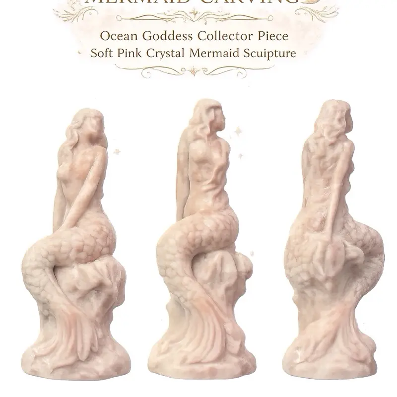 Handcrafted Pink Opal Mermaid Figurine - Natural Crystal Collectible Statue, Home Decoration, Statement Item for Gifting
