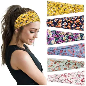 6 Pack Women's Headbands Boho Headbands for Women Workout Yoga Exercise Hairbands Non Slip Headband Fashion Sumemr Hair Bands, Floral Print