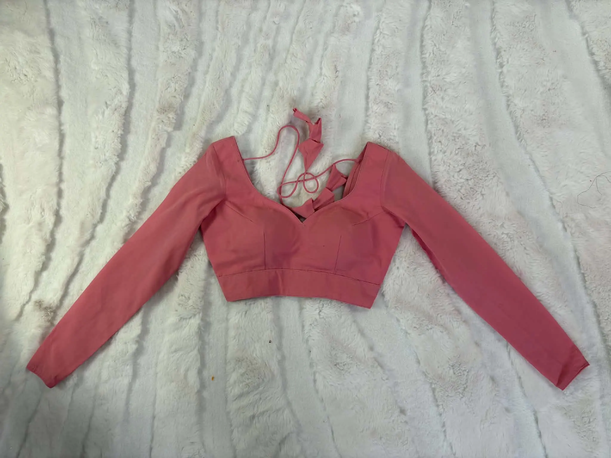 Women's Chacori Cotton Saree Blouse – Long Sleeve Temple-Neck Ready-to-Wear Choli